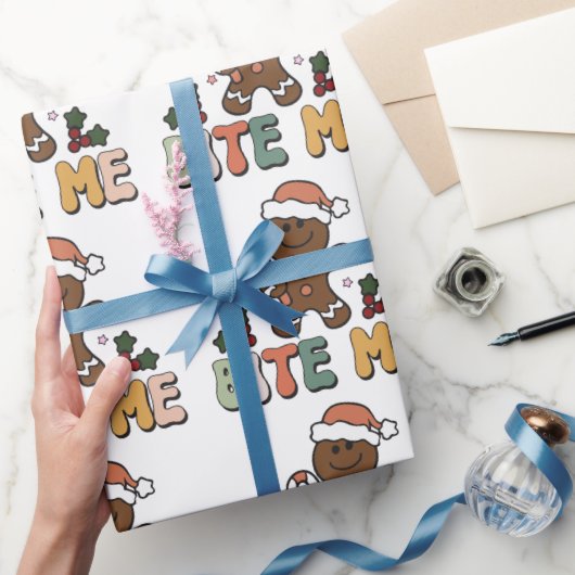 Bite me Gingerbrood Groovy Kerstmis Cadeaupapier (Geschenken)