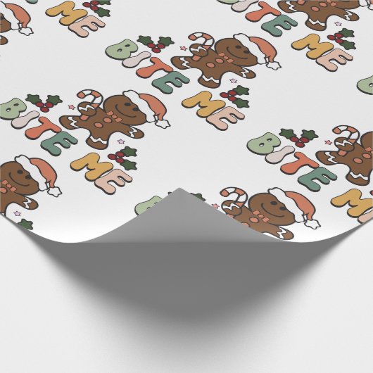 Bite me Gingerbrood Groovy Kerstmis Cadeaupapier (Hoek)