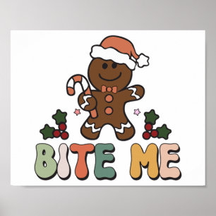 Bite me Gingerbrood Groovy Kerstmis Poster
