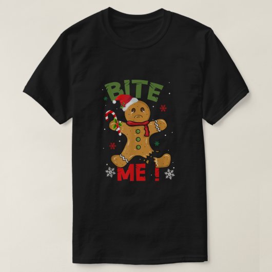 Bite me Gingerbrood Man Funny Cookie Kerstmis Gif T-shirt (Design voorkant)