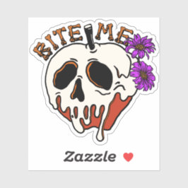 Bite me - Halloween Skull Poison Apple & Flowers Sticker