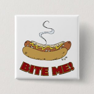 Bite me - Hot Dog Vierkante Button 5,1 Cm