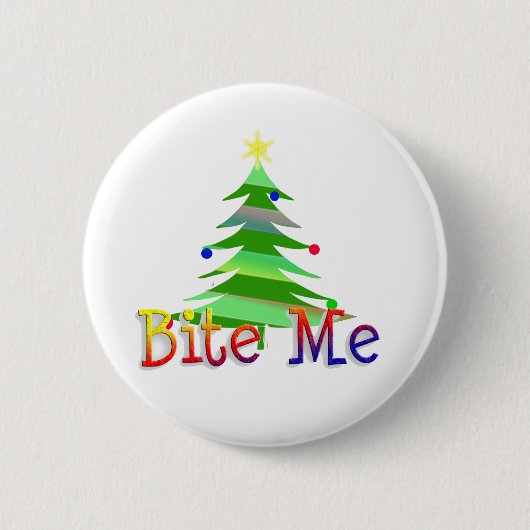 Bite me kerstboom ronde button 5,7 cm (Voorkant)