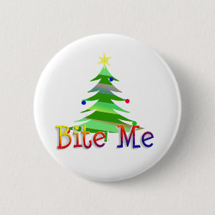 Bite me kerstboom ronde button 5,7 cm