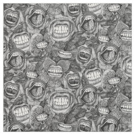 BITE ME orchideeën en rozen ZWARTE WIT Stof