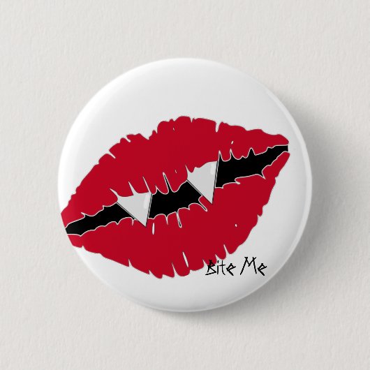 Bite me Red Lips in Fangs Ronde Button 5,7 Cm (Voorkant)