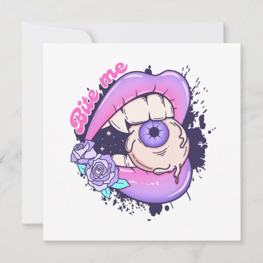 Bite Me Roze Halloween Lippen  Feestdagenkaart (Voorkant)