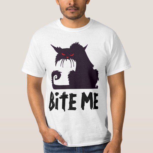 BITE ME, T-shirts met angry Cat (Voorkant)