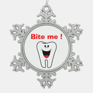 "BITE ME" TAND SNEEUWLAPJES TIN KERSTORNAMENT SNEEUWVLOK ORNAMENT
