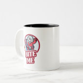 Bite me tweekleurige koffiemok (Voorkant links)