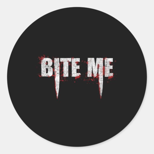 Bite Me Vampire Teeth Bloody Halloween Ronde Sticker (Voorkant)