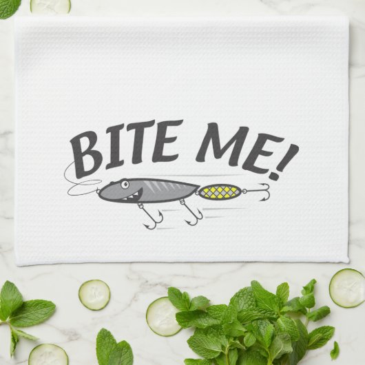 Bite me Vist Hook Humor Theedoek (Gevouwen)