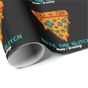  Bite the Glitch Retro 8-Bit Pixel Pizza Gamer  Cadeaupapier
