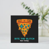  Bite the Glitch Retro 8-Bit Pixel Pizza Gamer  Kaart (Staand voorkant)