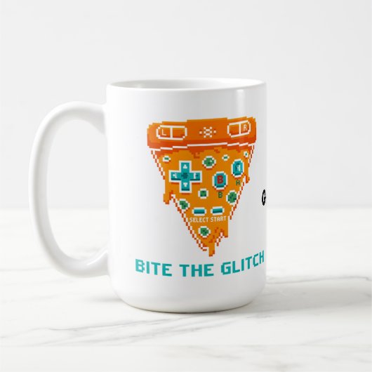  Bite the Glitch Retro 8-Bit Pixel Pizza Gamer  Koffiemok (Links)