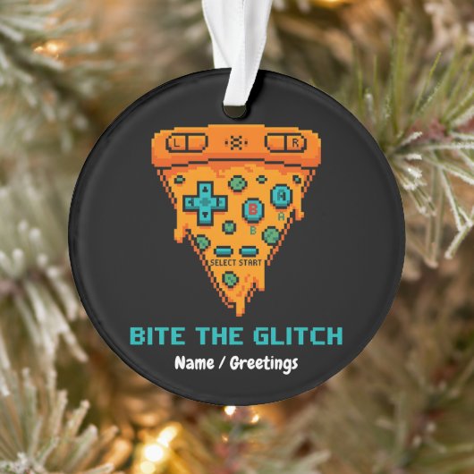  Bite the Glitch Retro 8-Bit Pixel Pizza Gamer  Ornament (Boom)