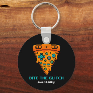  Bite the Glitch Retro 8-Bit Pixel Pizza Gamer  Sleutelhanger