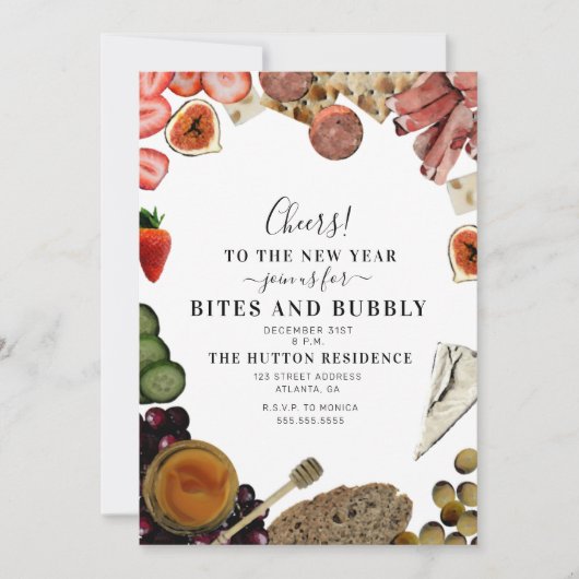 Bites and bubble Charcuterie New Year's Eve Party Kaart (Voorkant)