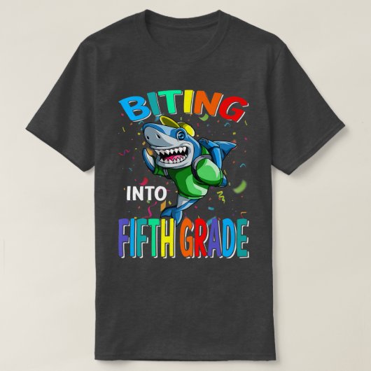 Biting in 5e graad terug naar school Shark Premi T-shirt (Design voorkant)