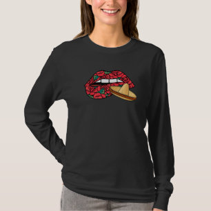 Biting Lips Dia De Los Muertos Mexican Sombrero Da T-shirt