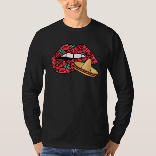Biting Lips Dia De Los Muertos Mexican Sombrero Da T-shirt (Voorkant)