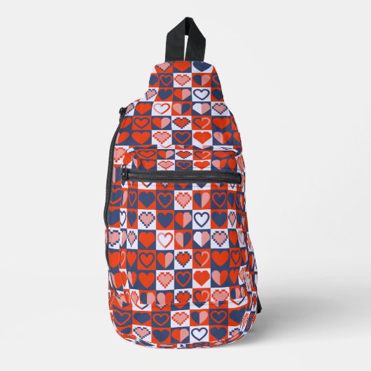 Bitmap blauw & rood hart sling bag (Voorkant)