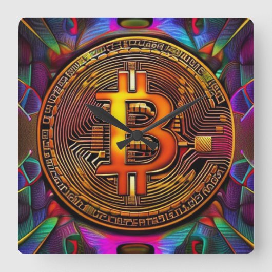 Bitmunt BTC Cryptocurrency Art Vierkante Klok (Voorkant)