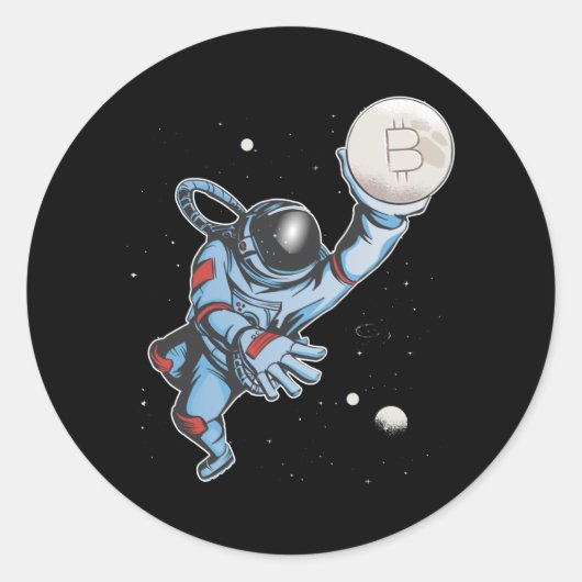 Bitmunt naar de maan Astronaut Ronde Sticker (Voorkant)