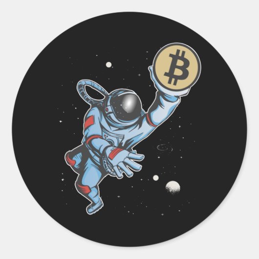 Bitmunt naar de maan Astronaut Ronde Sticker (Voorkant)