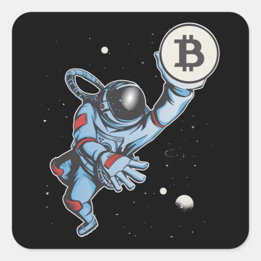 Bitmunt naar de maan Astronaut Vierkante Sticker (Voorkant)