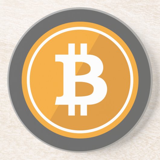 Bitmuntpictogram in oranje en grijs - cryptovaluta zandsteen onderzetter (Voorkant)