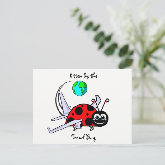 Bitten door het vliegtuig met reiswieg - Ladybug Briefkaart (Staand voorkant)