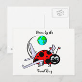 Bitten door het vliegtuig met reiswieg - Ladybug Briefkaart (Voorkant / Achterkant)