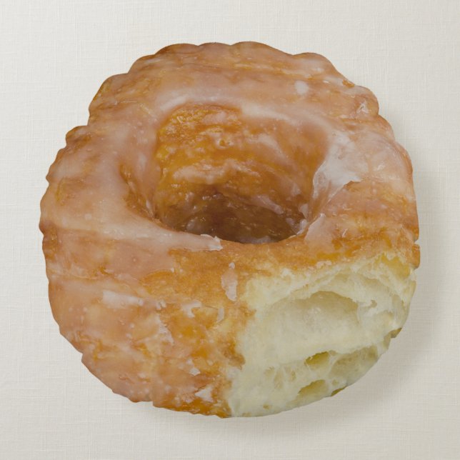 Bitten Sugar Glazed Doughnut Rond Kussen (Voorkant)