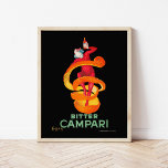 Bitter Campari | Leonetto Cappiello Poster<br><div class="desc">Bitter Campari (1921) | Leonetto Cappiello’s 1921 advertising poster for Bitter Campari showcases a playful and memorable design featuring a vibrant jester wrapped in a spiraling orange peel, holding a bottle of Campari. Set against a stark black background, the jester’s dynamic pose and the bold orange hues create a striking...</div>