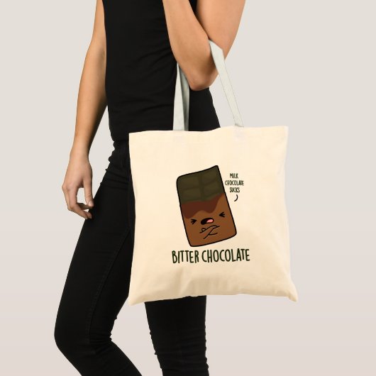 Bitter Chocolate Funny Snoep Pun Tote Bag (Voorkant (product))