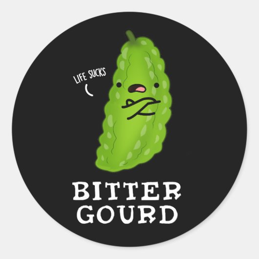 Bitter Gourd Funny Veggie Pun Dark BG Ronde Sticker (Voorkant)