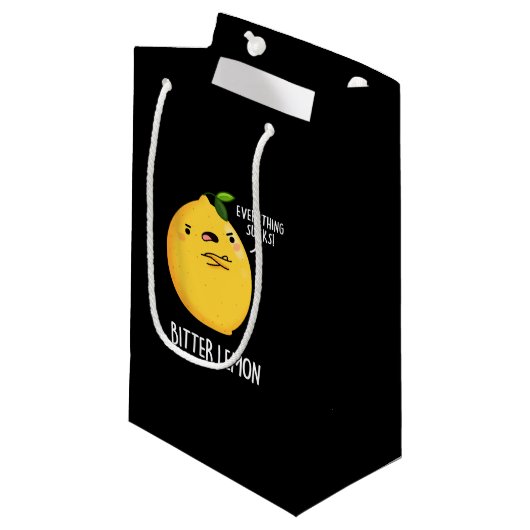 Bitter Lemon Funny Fruit Pun Dark BG Klein Cadeauzakje (Voorkant Gekanteld)