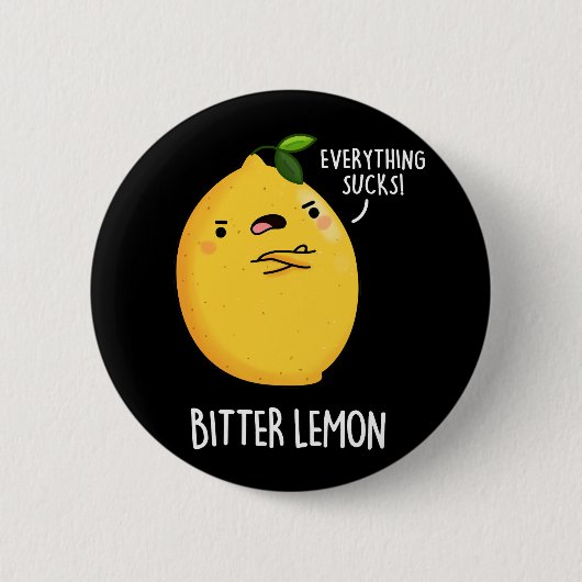 Bitter Lemon Funny Fruit Pun Dark BG Ronde Button 5,7 Cm (Voorkant)