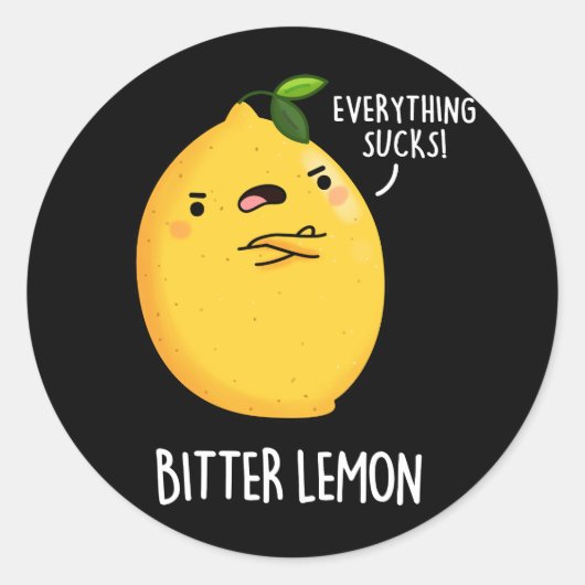Bitter Lemon Funny Fruit Pun Dark BG Ronde Sticker (Voorkant)