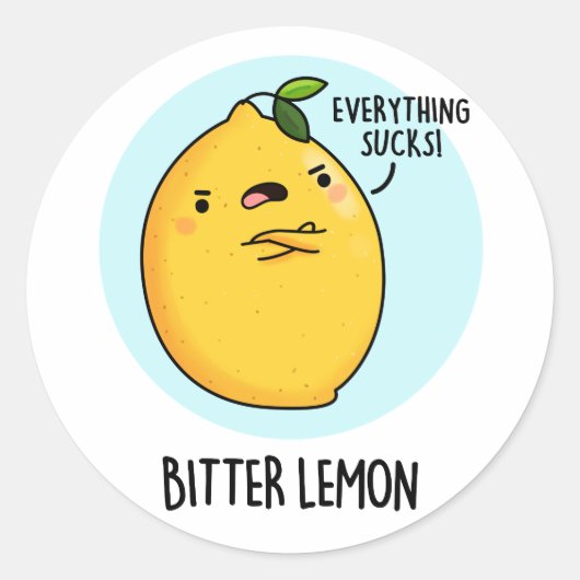 Bitter Lemon Funny Fruit Pun Ronde Sticker (Voorkant)