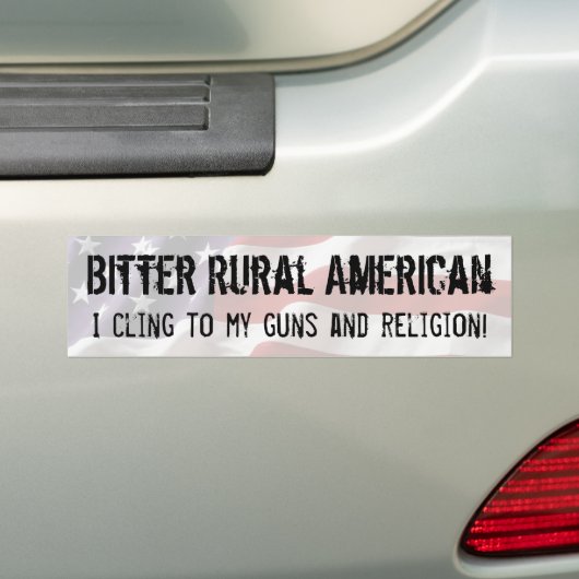 Bitter Rural American die naar pistolen en religie Bumpersticker (Op auto)
