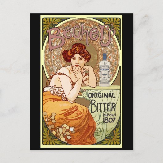 Bitter van Bechers - Alfons Mucha Art Nouveau Briefkaart (Voorkant)