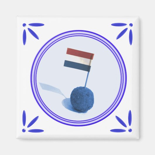 Bitterbal Holland Snack Delfts Blauw Stijl Magneet (Voorkant)