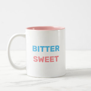 Bitters zoet in turquoise en roze tekst Tweetonige Tweekleurige Koffiemok