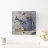 Bittersweet in Watering Can on Quilt Clock Vierkante Klok (Huis)