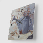 Bittersweet in Watering Can on Quilt Clock Vierkante Klok (Hoek)