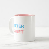 Bitterzoet in Turquoise & Roze Tekst tweetone Koff Tweekleurige Koffiemok (Voorkant links)