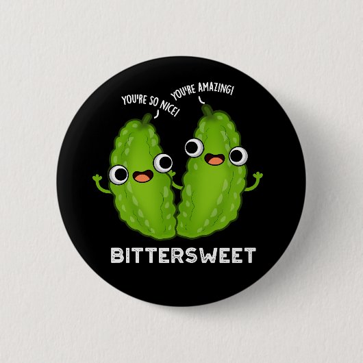 Bitterzoete Funny Bitter Gourd Pun Dark BG Ronde Button 5,7 Cm (Voorkant)