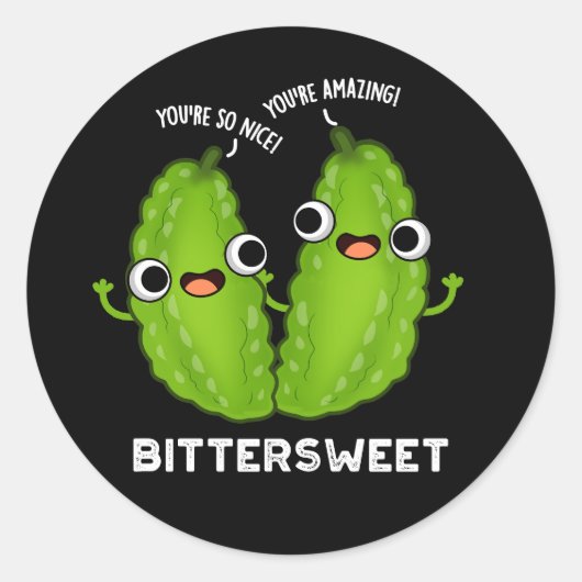 Bitterzoete Funny Bitter Gourd Pun Dark BG Ronde Sticker (Voorkant)